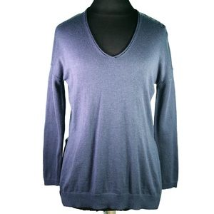 Trouve Navy Blue Cashmere Blend Side Slit V-Neck Tunic Sweater - XS